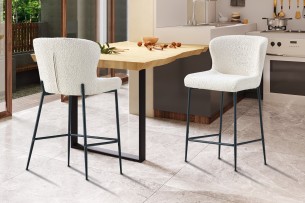 Chaise de comptoir 'Lisa' Bouclé Ecru