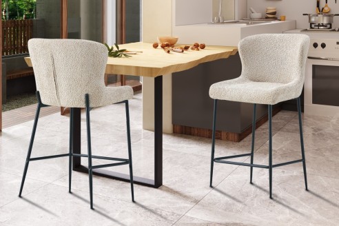 Chaise de comptoir 'Lisa' Bouclé Beige