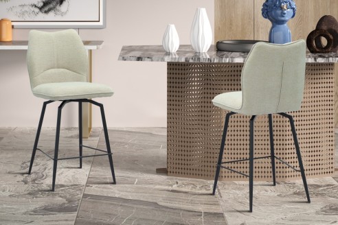 Chaise de comptoir 'Lara' Tissu Ote Sea 140 Pivotant Ecru