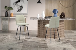 Chaise de comptoir 'Lara' Tissu Ote Sea 140 Pivotant Ecru