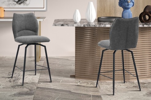 Chaise de comptoir 'Lara' Tissu Ote Sea 456 Pivotant Gris
