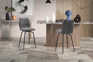 Chaise de comptoir 'Lara' Tissu Ote Sea 456 Pivotant Gris