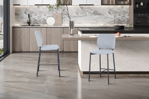 Chaise de comptoir 'Sophia' Tissu Gris clair
