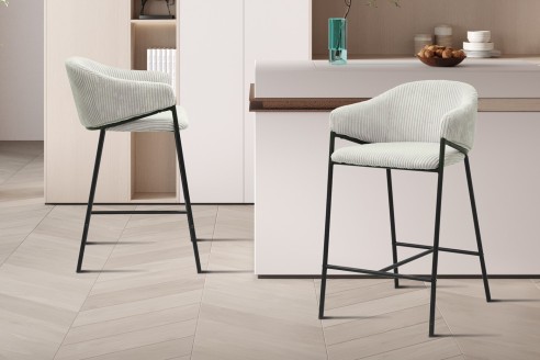 Chaise de comptoir 'Hugo' Corduroy Gris clair
