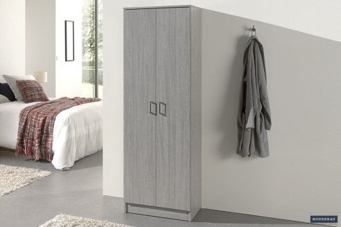 Armoire de rangement 'Ray' 2 portes et 4 étagères Chêne gris