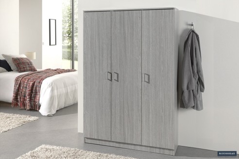 Armoire de rangement 'Ray' 3 portes et 4 étagères Chêne gris
