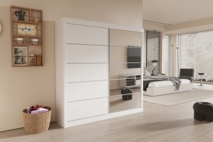 Armoire 'Mike' 2 Porte Coulissante, 1 Porte Miroir Blanc