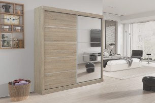 Armoire 'Mike' 2 Porte Coulissante, 1 Porte Miroir Sonoma