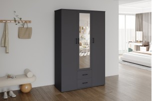 Armoire 'Marc' 3 portes avec miroir Gris foncé