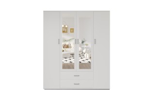 Armoire 'Marc' 4 portes avec 2 miroirs Blanc