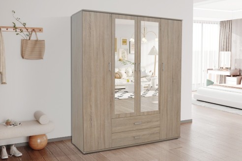 Armoire 'Marc' 4 portes avec 2 miroirs Sonoma