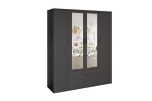 Armoire 'Marc' 4 portes avec 2 miroirs Gris foncé