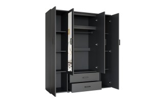 Armoire 'Marc' 4 portes avec 2 miroirs Gris foncé