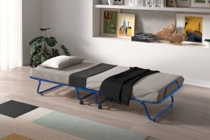 Lit pliable 'Safari' 80x190 cm métal bleu