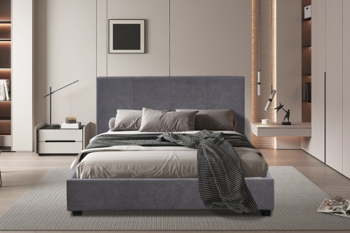 Lit 'Roma' 140x200 avec sommier Tissu Gris