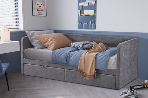 Lit 'Parma' 90x200 avec sommier Tissues Gris