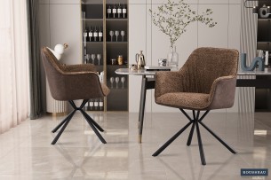 Chaise 'Lucie' Bouclé Sable Dos PU Brun