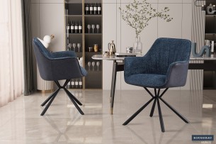 Chaise 'Lucie' Bouclé Bleu Dos PU Bleu