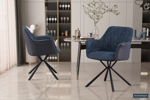 Chaise 'Lucie' Bouclé Bleu Dos PU Bleu