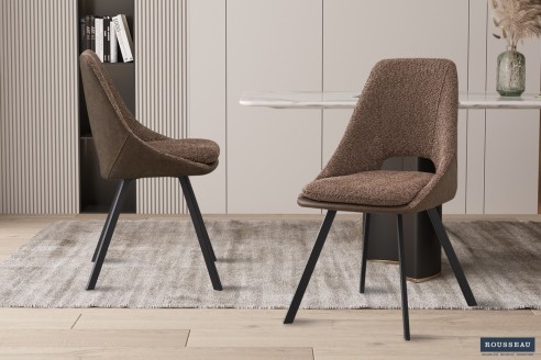 Chaise 'Filou' Bouclé Sable Dos PU Brun