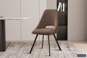 Chaise 'Filou' Bouclé Sable Dos PU Brun