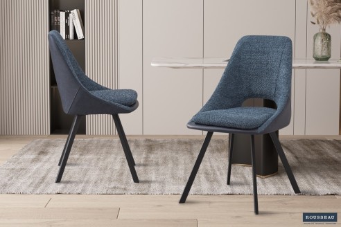 Chaise 'Filou' Bouclé Bleu Dos PU Bleu