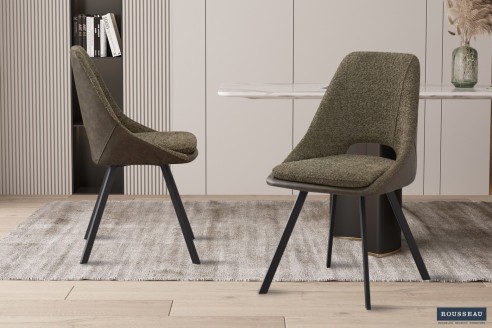 Chaise 'Filou' Bouclé Vert Dos PU Vert foncé