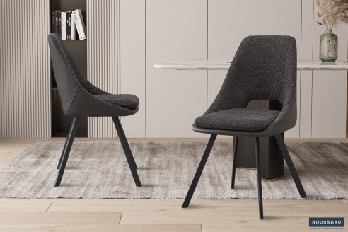 Chaise 'Filou' Bouclé Gris Dos PU Gris clair