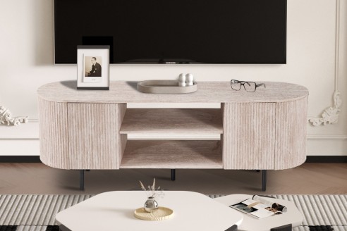 Meuble TV 'Lagos' 160 cm Décor Travertin Beige