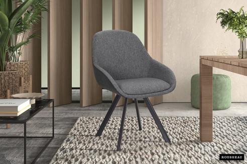 Chaise 'Jan' Tissu Gris Dos PU Gris foncé