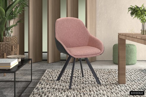 Chaise 'Jan' Tissu Rose Dos PU Gris foncé