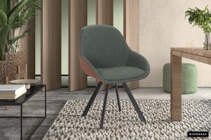 Chaise 'Jan' Tissues Vert Dos PU Cognac