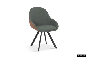 Chaise 'Jan' Tissues Vert Dos PU Cognac