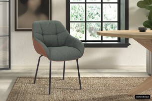 Chaise 'Sem' Tissu Vert Dos PU Cognac