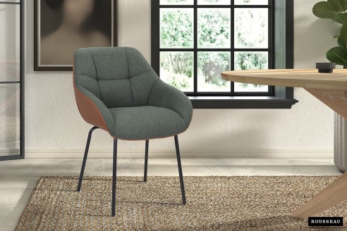 Chaise 'Sem' Tissu Vert Dos PU Cognac