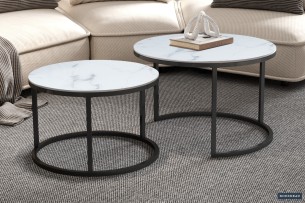 Table basse 'Boston' Décor Verre Marbre Blanc