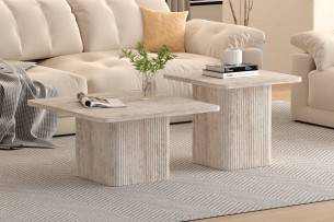 Set de 2 Table basses 'Bobby' Décor travertin Beige