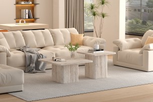 Set de 2 Table basses 'Bobby' Décor travertin Beige