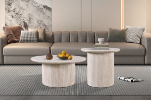 Table basse 'Lagos' 50 cm Ronde Décor Travertin Beige