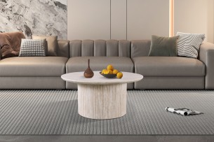 Table basse 'Lagos' 80 cm Ronde Décor Travertin Beige