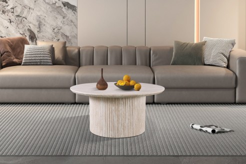 Table basse 'Lagos' 80 cm Ronde Décor Travertin Beige