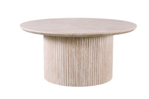 Table basse 'Lagos' 80 cm Ronde Décor Travertin Beige