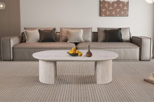 Table basse 'Lagos' 120 cm Ovale Décor Travertin Beige
