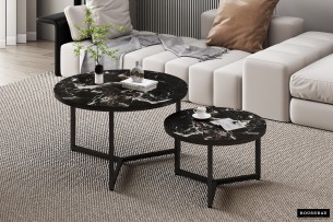 Table basse 'Ravenna' set de 2 Pierre Aspect marbre Noir