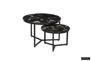 Table basse 'Ravenna' set de 2 Pierre Aspect marbre Noir