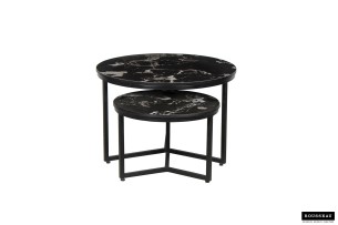 Table basse 'Ravenna' set de 2 Pierre Aspect marbre Noir