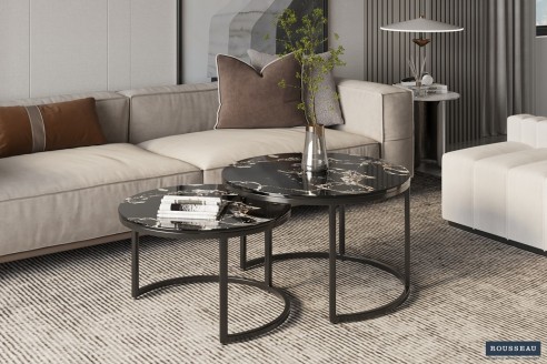 Table basse 'Nazaro' set de 2 Composite marbre Noir