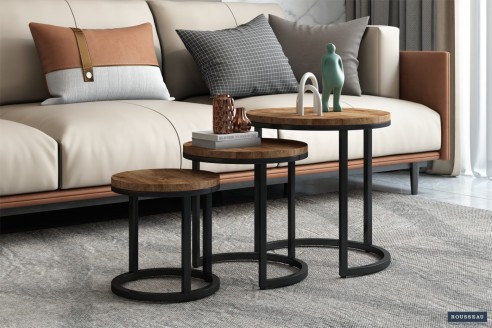 Table d'appoint 'Plano' set de 3 Bois de Manguier