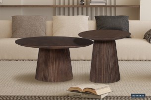 Table basse 'Miguel' 50 cm Bois de manguier Ronde Brun foncé