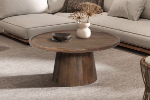 Table basse 'Jules' 80x36 cm Ronde Bois de manguier Brun clair